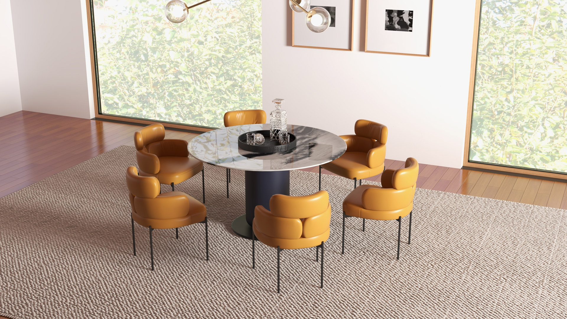 <p>Specification:</p><p>TABLE:Φ1350*750MM</p><p>CHAIR:550*555*755MM</p><p><br/></p>